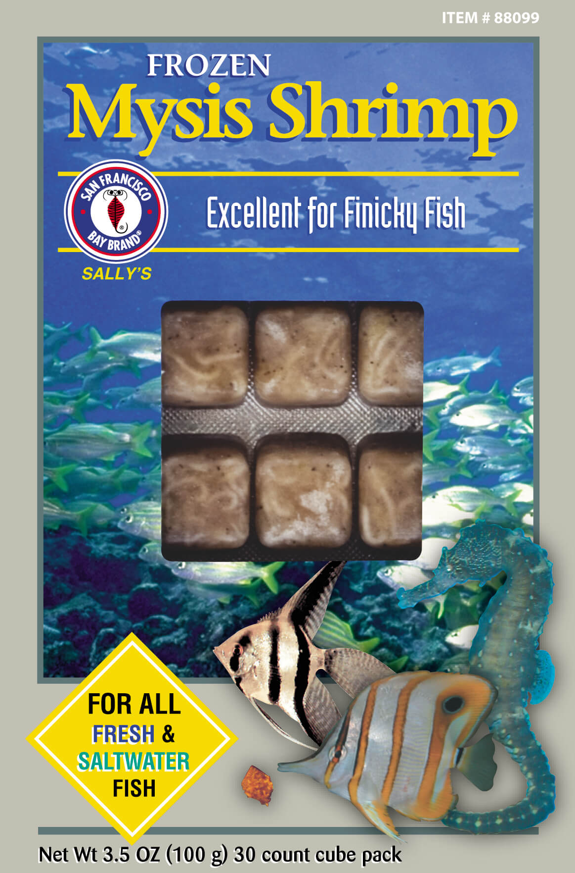 San Francisco Bay Brand Mysis Shrimp Frozen Fish Food Cubes 100g/3.5 oz, 30 ct